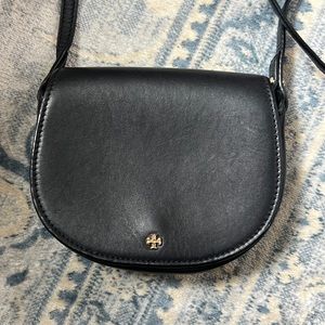 Tory Burch Black Leather Mini Saddle Bag